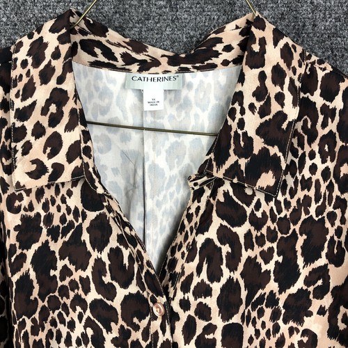 Catherine’s animal print blouse Top Womens 1X Brown Button-down V-neck - Picture 3 of 12