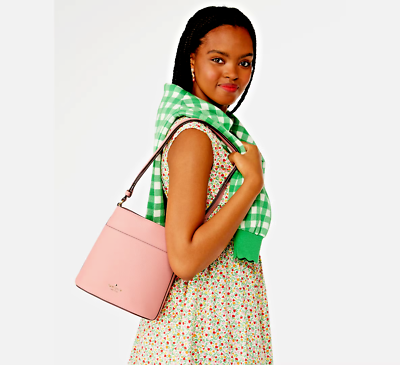 New Kate Spade Leila Small Bucket Bag Pebbled Leather Peachy Rose