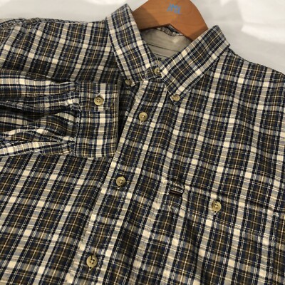 L.L. Bean Men's Flannel L/S Button Down Shirt Brown/Blue/Cream Plaid Sz Large