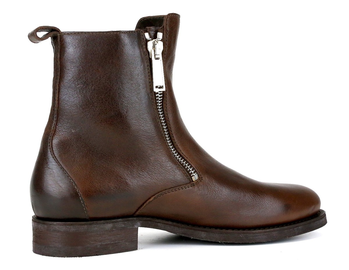 Dsquared2 Z11027* Double Side Zip Leather Ankle Boots Brown Men's