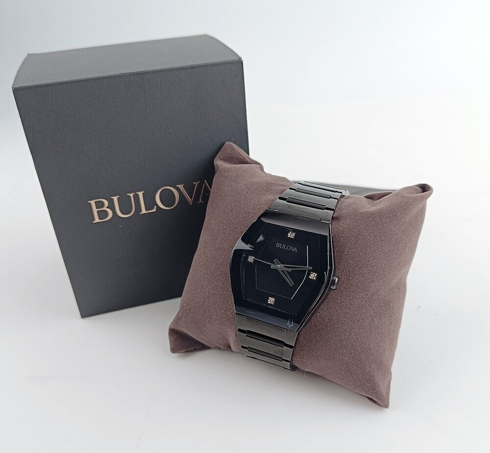 Bulova Gemini Men Quartz Black Crystal Accent Stainless Steel