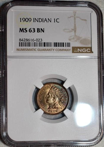 NGC MS-63 BN 1909 Indian Head Cent, Richly Hued, Wood-Grain Toned specimen.