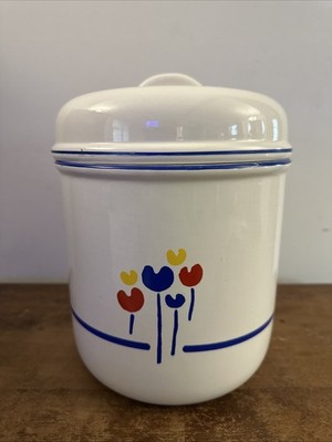 Riva Designs Tulips Canister Cookie Jar with Lid Large 9.5''x7.5'' VINTAGE Japan