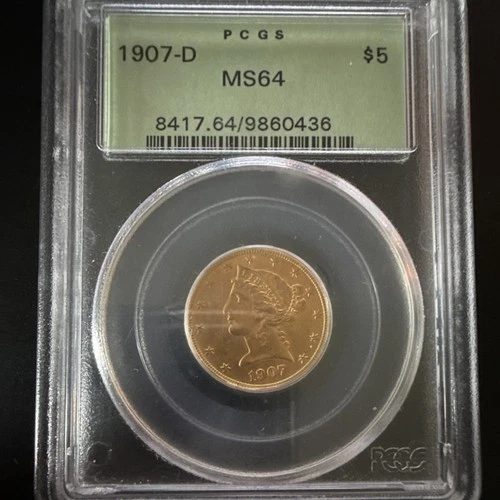 1907-D $5 Liberty Head Gold Coin Denver PCGS MS64 Uncirculated