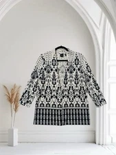 Rafaella Women’s Ikat Print Cardigan Size Medium Open Front Boho Casual Chic