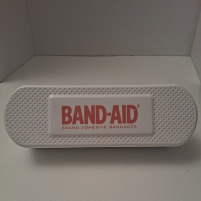 BAND-AID Box 8.25  White Plastic Storage Container w/bandages, clear insert 