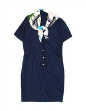 VINTAGE Womens Front Tie Sheath Dress IT 45/46 Large Navy Blue BD14
