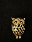 Vintage Crown Trifari OWL Brooch Pin Gold Tone Jewelry