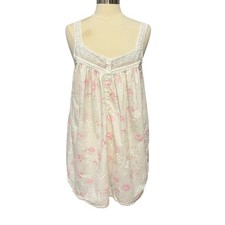 Eileen West Cotton Nightgown Floral Lace Trim Cottagecore Sleep Dress M
