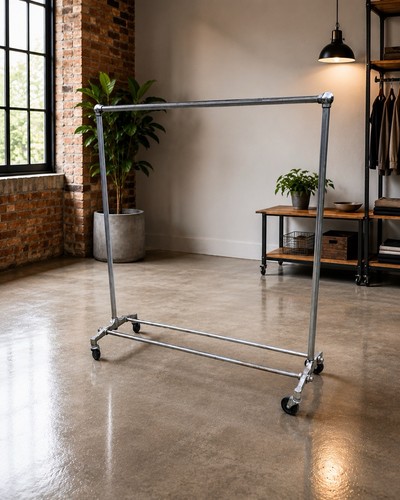 Vintage Hercules Industrial Rolling Garment Rack Cast Metal Store Display 60”