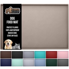Gorilla Grip 28x18 Silicone Pet Feeding Mat Raised Edge, Waterproof, Beige