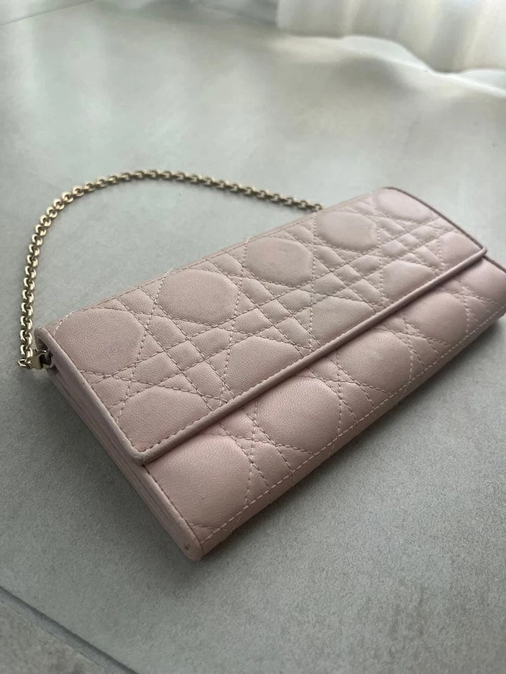 Dior Lady Dior Chain Wallet Pink Leather Crossbody Used Excellent Condition - Image 3 of 4
