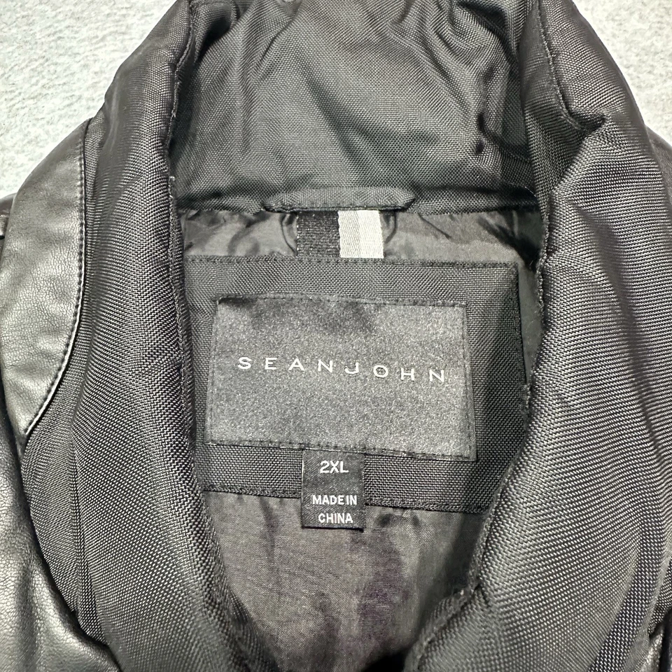 Sean John Puffer Vest Mens 2XL XXL Soft Shell Faux Leather Designer Luxury  - Image 3 of 4