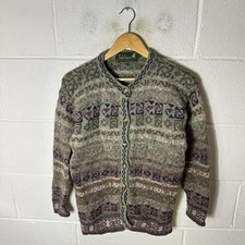 Vintage Tulchan Jumper Womens Medium Green Wool Cardigan Fairisle Nordic Knit