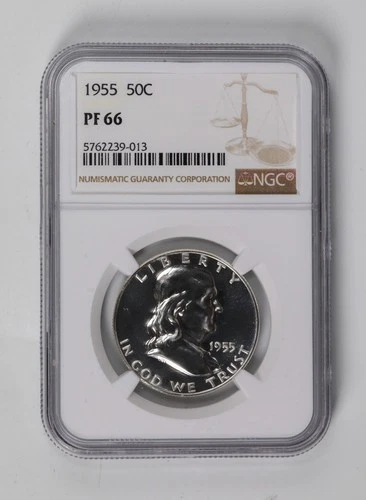 1955-P NGC PF66 Franklin 90% Silver Half Dollar