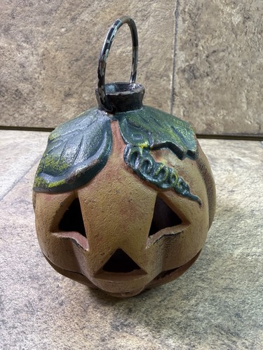 Vintage Cast Iron Jack O Lantern Candle Holder Halloween Lantern 3 lb Heavy