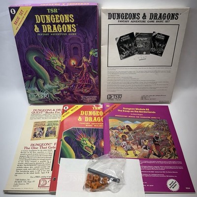 1981 TSR DUNGEONS & DRAGONS Fantasy Game Basic Set 1 Purple Box #1011 D&D +Dice