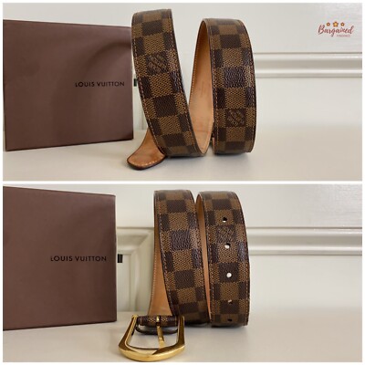 Authentic Louis Vuitton Brown Damier Ebene Riveted Gold Buckle