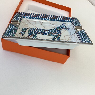 Unused HERMES Ashtray White Blue cheval deco with box | eBay