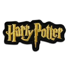 Harry Potter Iron-On Patch: Gold Lettering Harry Potter Written Logo New Ship