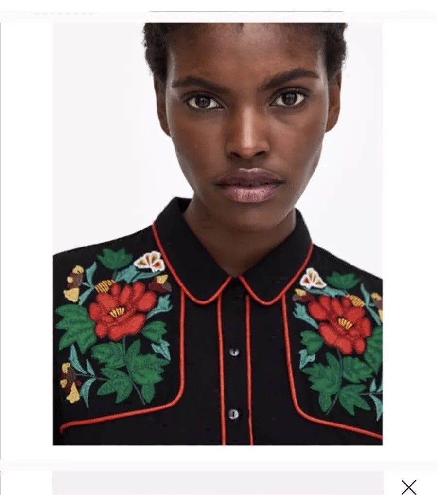 Zara SHIRT DRESS WITH FLORAL EMBROIDERY & PIPING-size Small -black-NWT-$70  | eBay