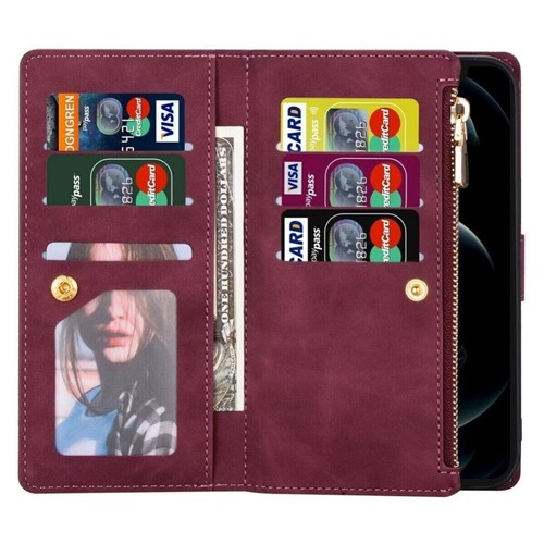For iPhone 16 15 14 13 12 11 Pro Max Plus Leather Zipper Wallet Case Flip Cover - Picture 30 of 73