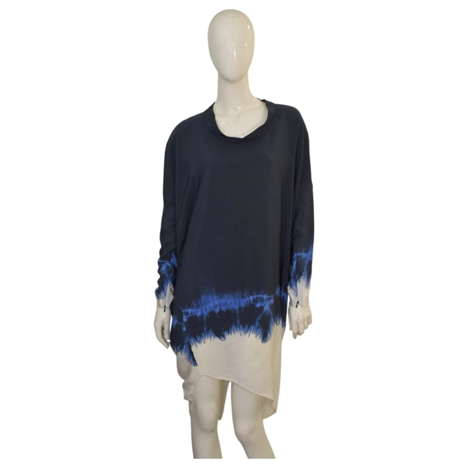 Vestido Stella McCartney Azul Crema Efecto Tie Dye 100% Seda Manga Larga Talla 42 Foto 2 de 4