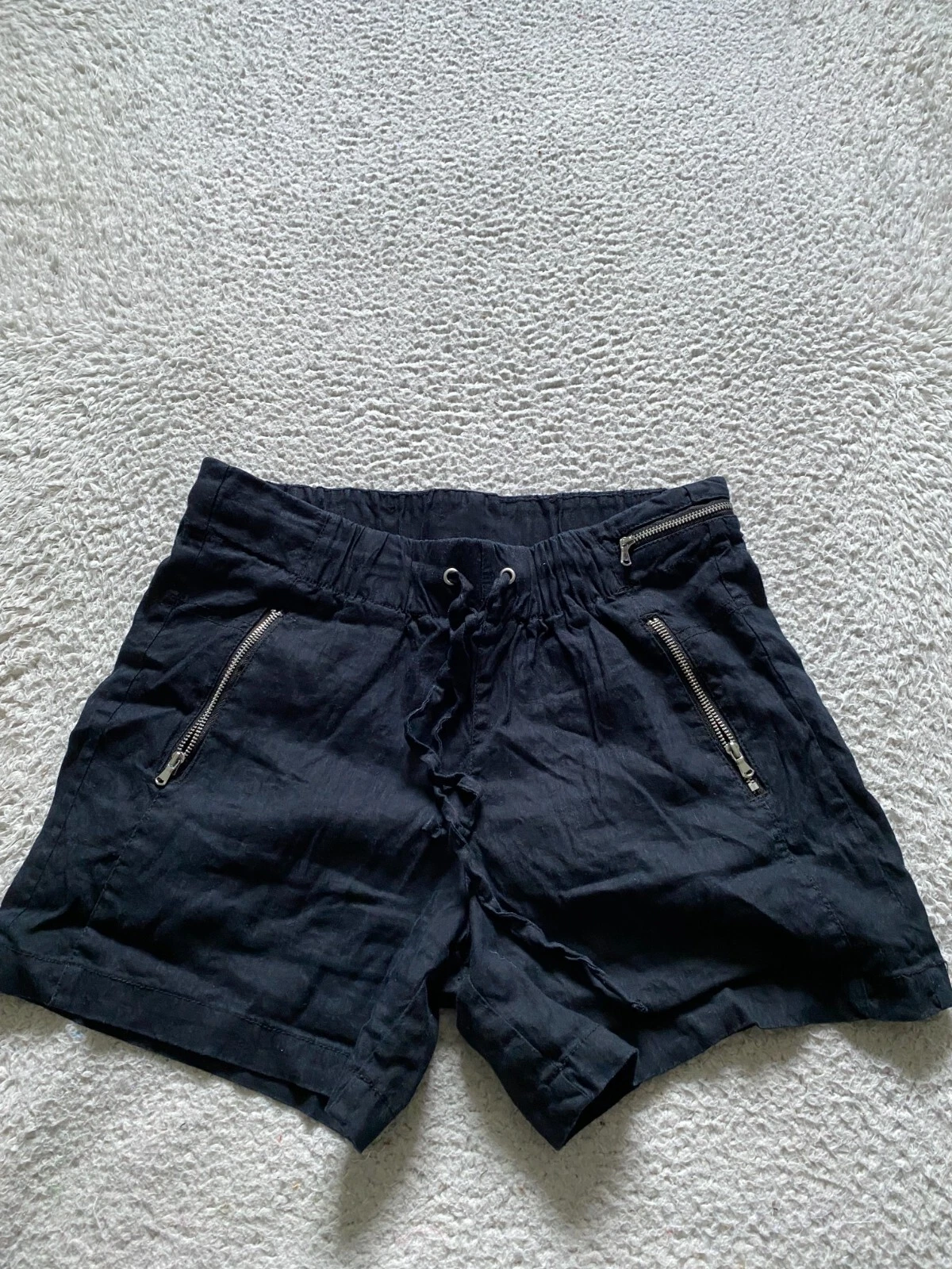International Concepts Women Linen Blend Drawstring Shorts Black - S (28 x 4.5)