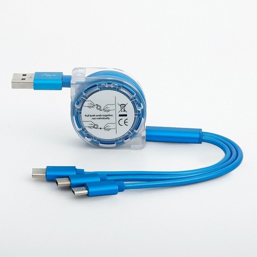 3 in 1 Retractable USB Cable for iPhone Pixel Cable 3A Fast Charging Type-C 1.2M - Picture 7 of 10