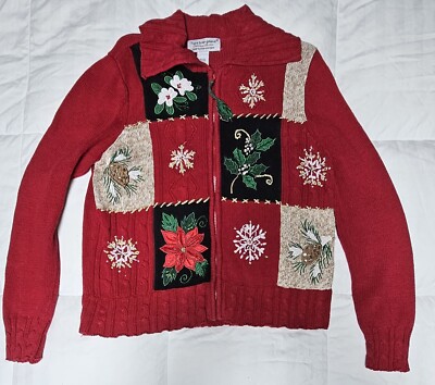 Pull De Noël Humoristique Pour Femme - Marque Tiara International, Taille M, Bleu, Occasion Très Bon état