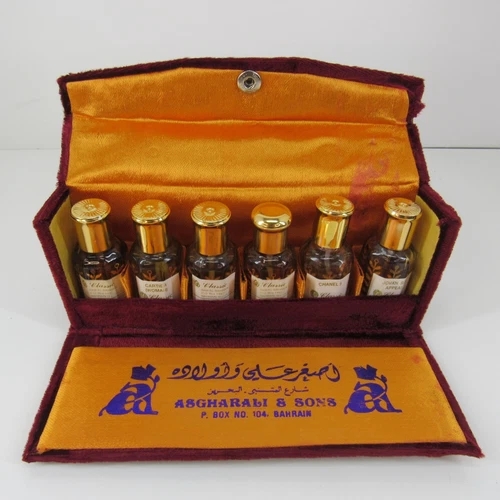 Asgharali & Sons Classic Bab Al-Bahrain Perfume 6 Mini Bottles In Red Velvet Box