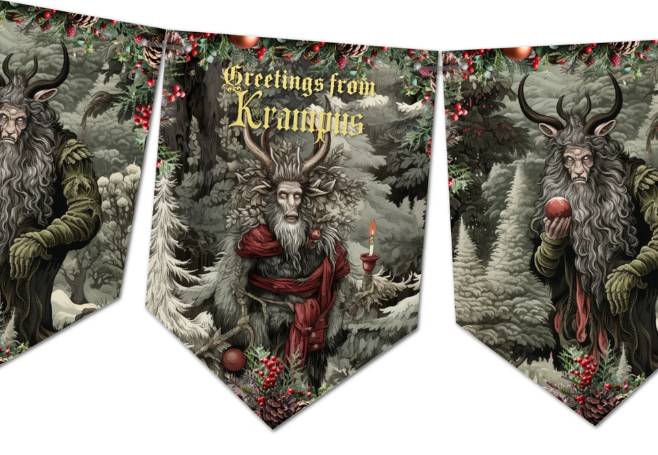 Krampus Tradicional Folclore Alpino Pagano Navidad Bunting Decoración Foto 2 de 4