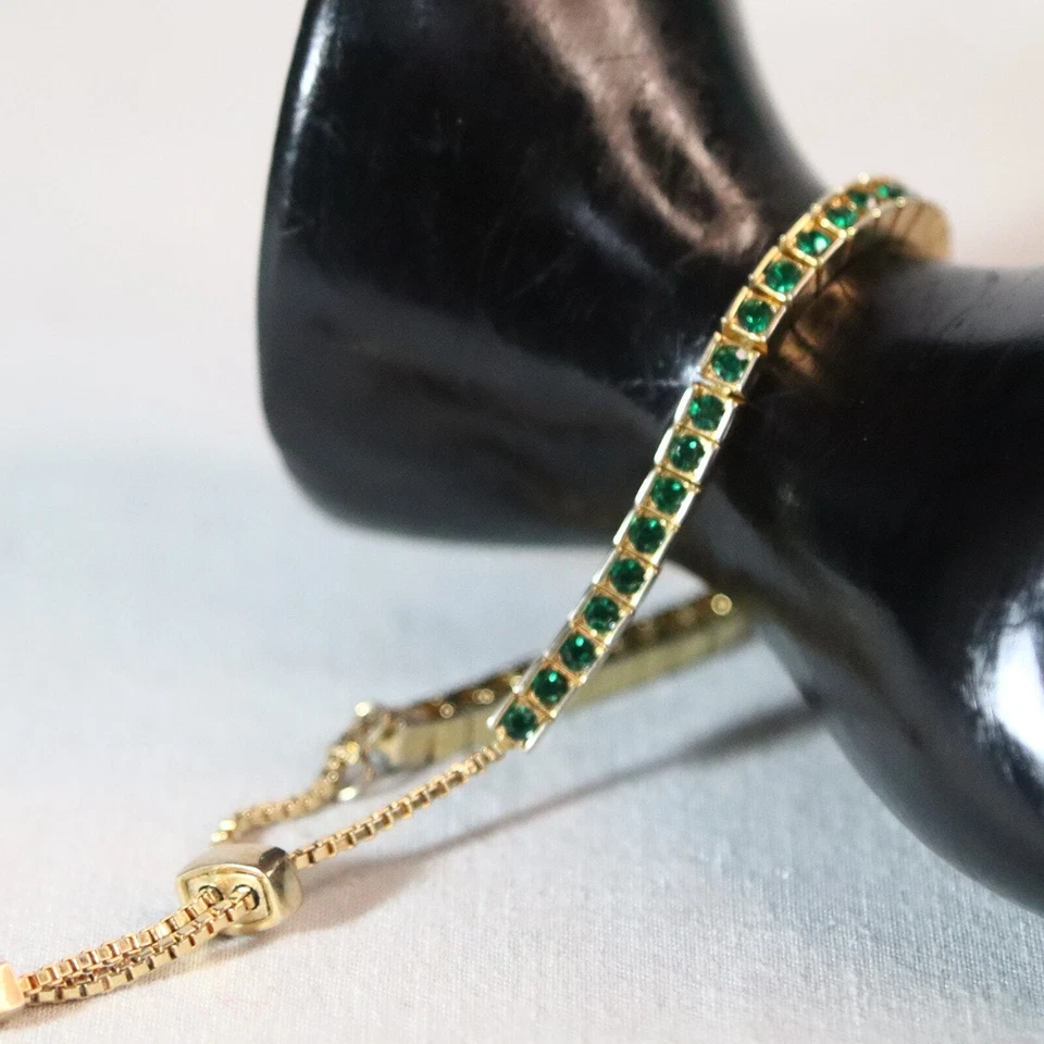 绿色水钻网球幻灯片手链金色金属 — 第 2/4 张图片