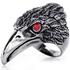 Retro Men Gothic Punk Eagle Hawk Biker Ring Red Zircon Eye Stainless Steel Band