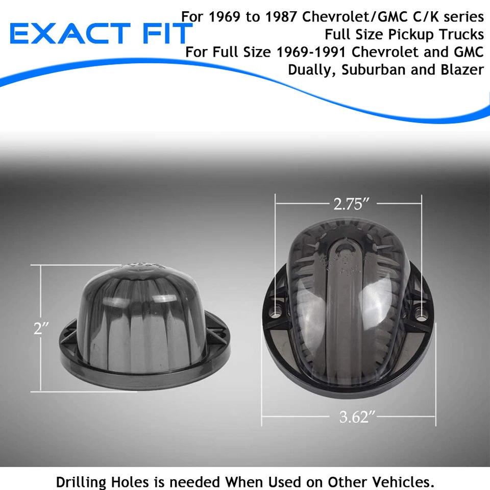 Cubierta de humo de luz de techo de cabina redonda 5 piezas + LED T10 blanco para Chevy/GMC 73-87 Foto 4 de 4