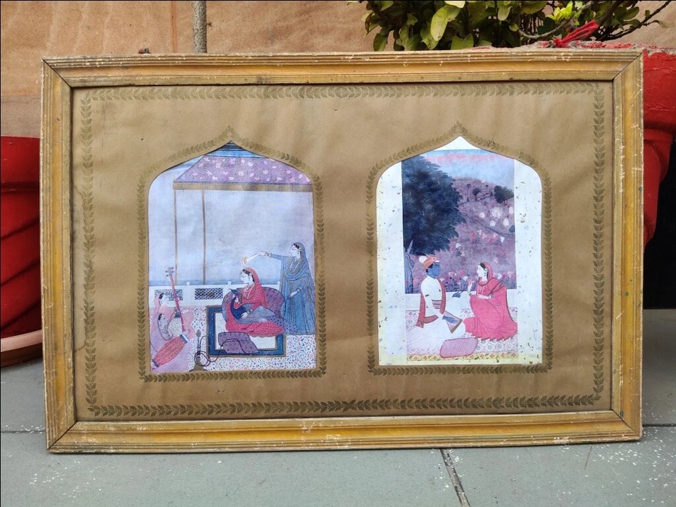 Impresión ilustración miniatura vintage del rey indio con su reina enmarcada 19 x 12" Foto 2 de 4