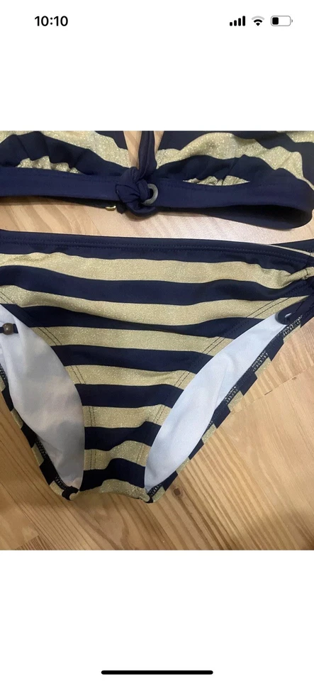 Tommy Hilfiger Bikini Blue Shimmer Glitter Gold Sz 6  - Image 3 of 4