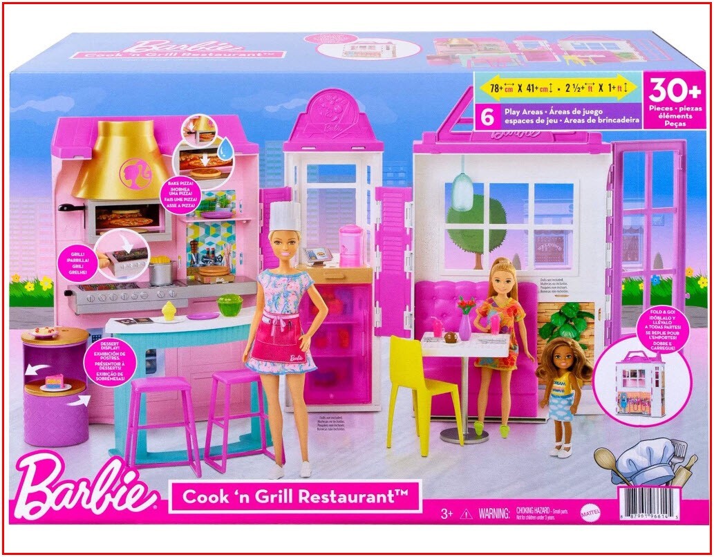Barbie Fashion Doll COOK n GRILL RESTAURANT Pizza Oven 30 Pieces  ❤️NEW❤️