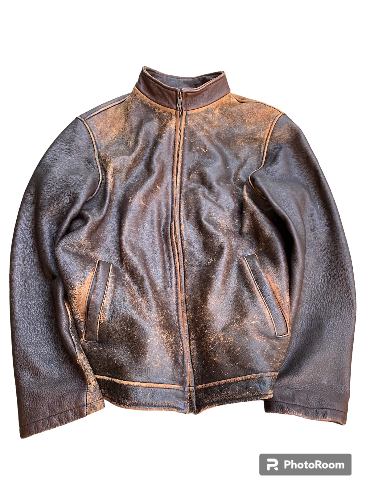 RARA GIACCA VINTAGE MARRONE LAVATO IN PELLE EFFETTO INVECCHIATO BALENCIAGA Y2K