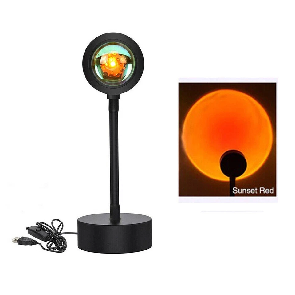 LAMPADA PROIETTORE ATMOSFERA LED TRAMONTO SOLE ROSSO LUCE ORIENTABILE USB