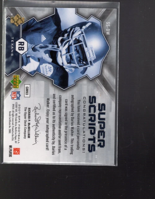 A8818-2007 SPx Super Scripts Autographs #SSDW Darius Walker Auto - NM-MT - Image 2 of 2