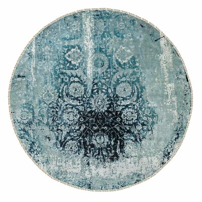 8'8''x8'8'' Wool & Silk Broken Farsian Erased Design Hand Knotted Round Rug R58549