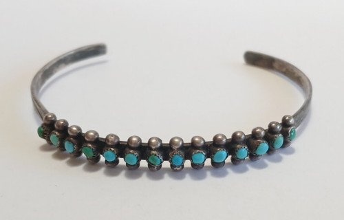 VINTAGE NATIVE AMERICAN SILVER SNAKE EYE TURQUOISE CUFF BRACELET