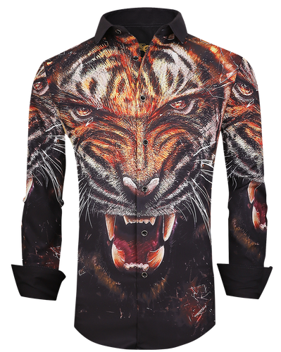 LION Long Sleeve BUTTON UP Dress Shirt 