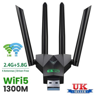 NEU 1300Mbps Dual Band 2.4G/5G Wireless USB 3.0 WiFi Adapter Netzwerkkarte Dongle