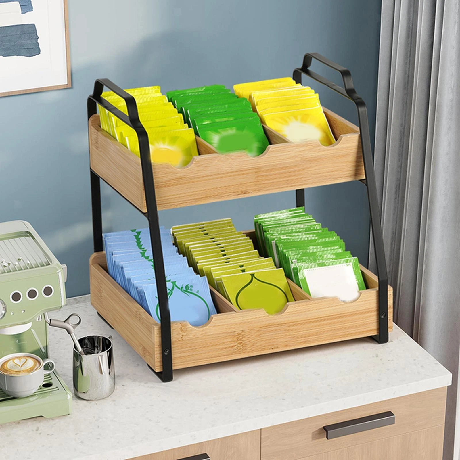 Tea Bag Organizer Storage Rack Versatile 2 Layer Spice Rack Coffee Bar