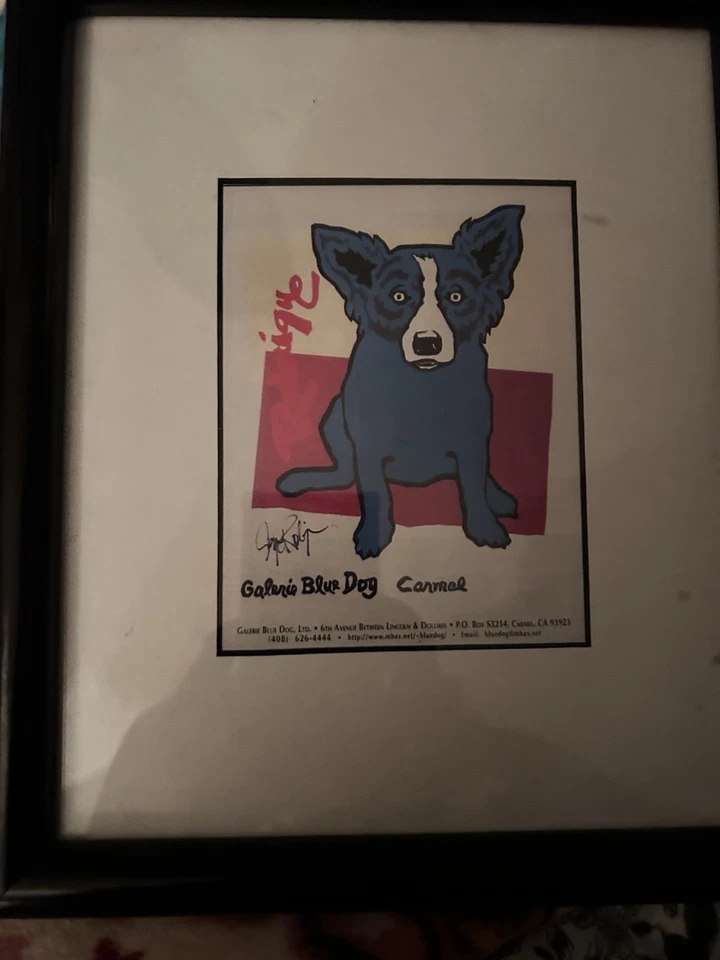 Pintura artística de perro azul firmada. Foto 2 de 4