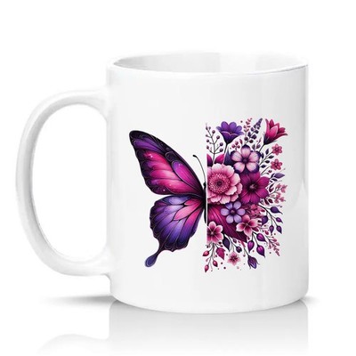 Schmetterling Blumen Damen 11 Unzen Keramiktasse Rosa Lila Blume Geschenk für Sie