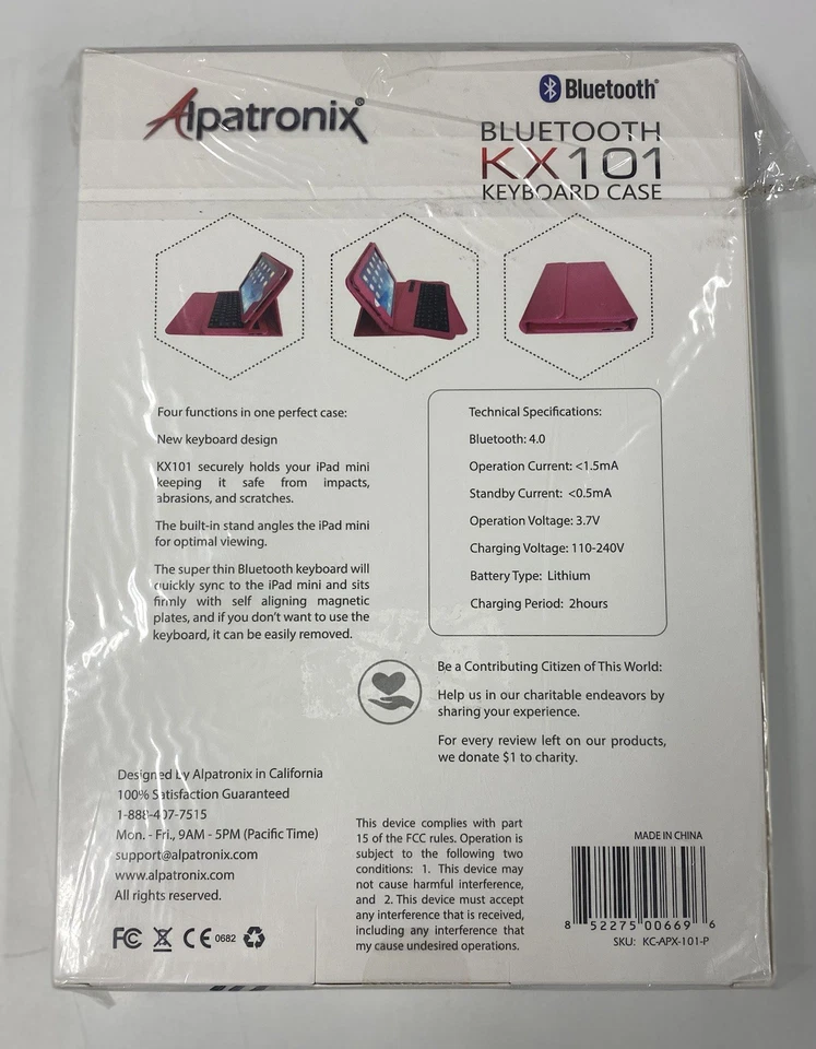 NEW Alpatronix KX101 Pink iPad Mini Case w/ Bluetooth Keyboard – Sealed Box - Image 2 of 4