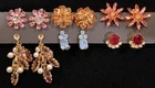 Vintage 6 Pairs Mid-Century Costume Jewelry Colorful Rhinestone Clip-On Earrings